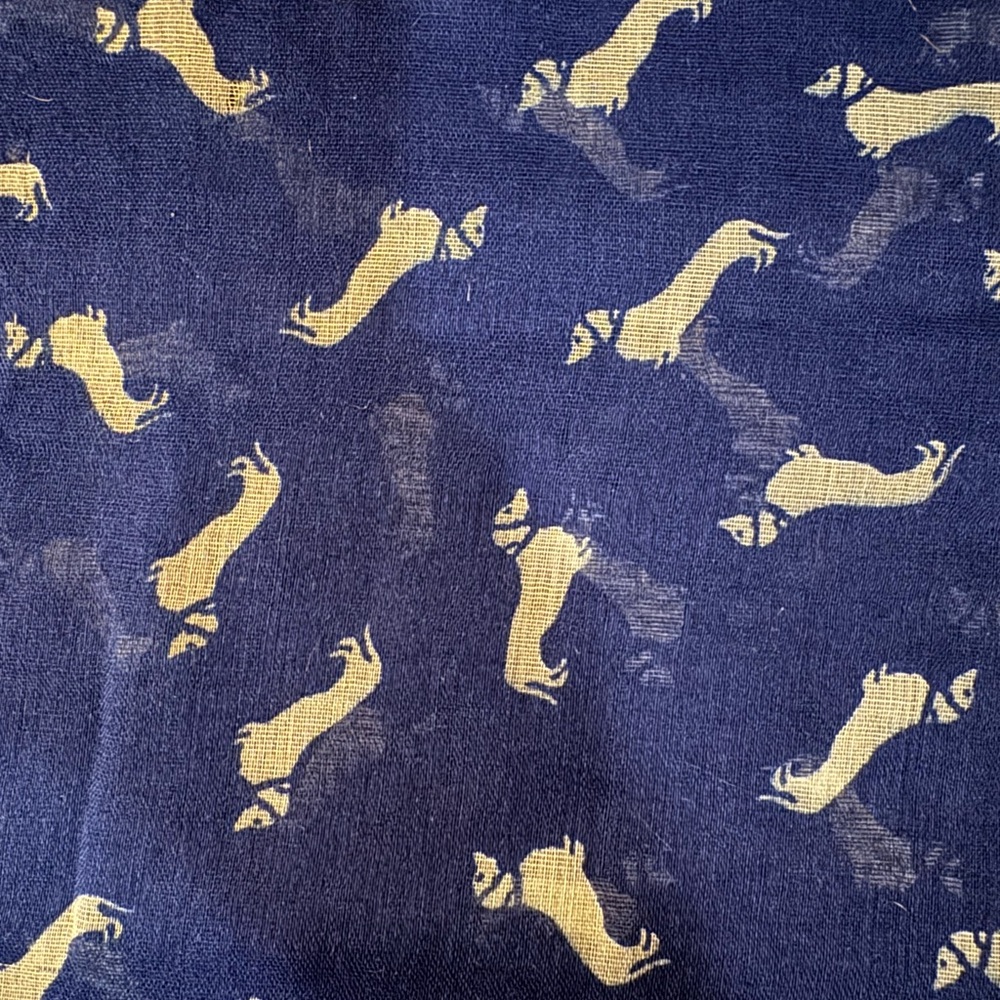 NEW Dachshund Weenie Sausage Dog pashmina scarf. White and Navy Blue.